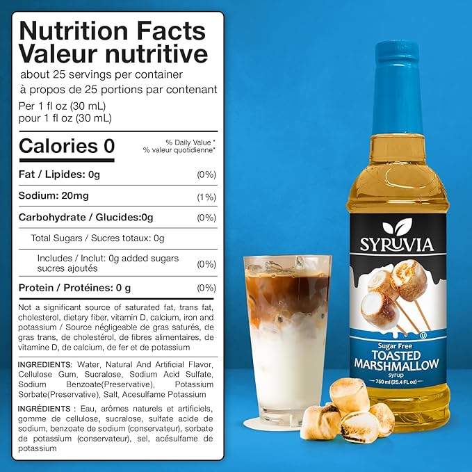 Syruvia Sugar Free Coffee Syrup, Toasted Marshmallow Flavored Syrup for Drinks, Lattes, and Desserts – 25.4 fl oz