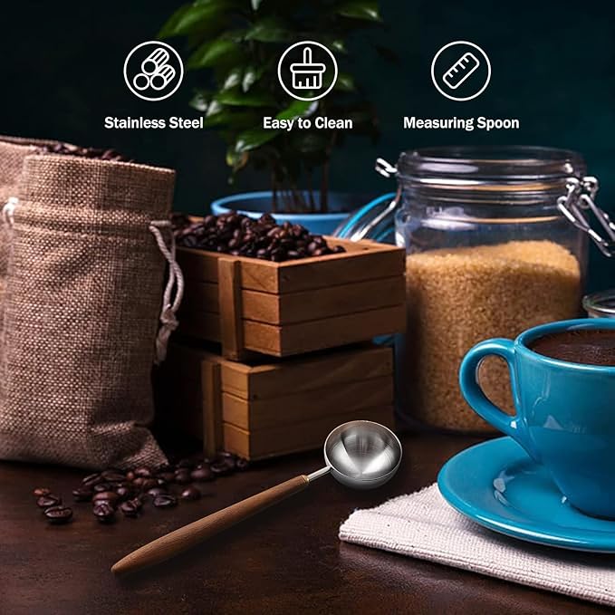 Coffee Spoon - Vintage Walnut Wood Handle, Stainless Steel Coffee Scoop ，Stainless Steel Tea Scoopand Seasoning Spoons (1, Silver, 10g Capacity)