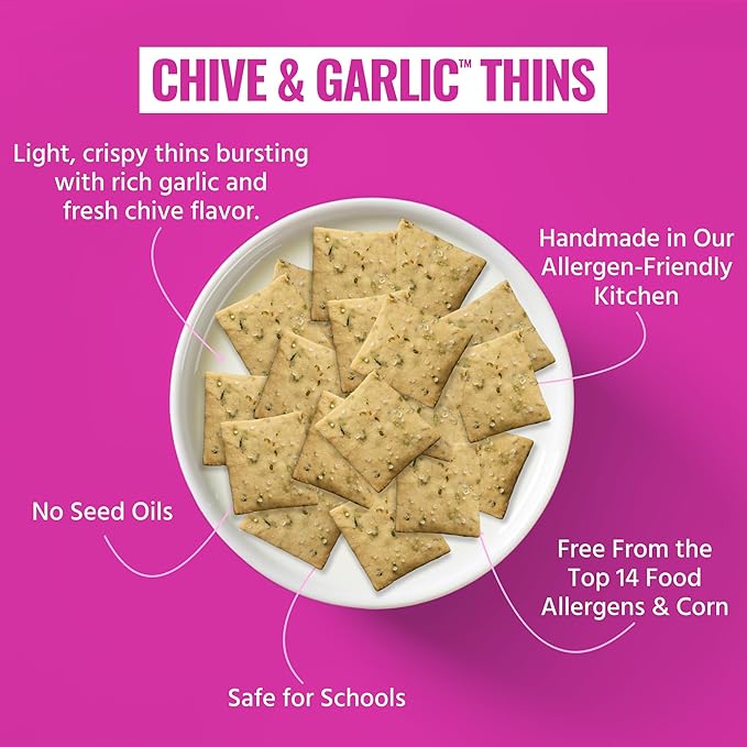 Every Body Eat Snack Thins, Gluten & Dairy Free, Vegan, School Safe Lunch Snacks, Chive & Garlic (20 Single Serve Bags, 1.1oz)