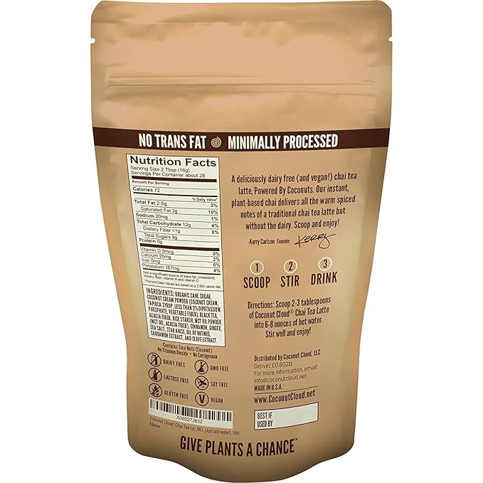 Coconut Cloud: Vegan Spiced Chai Tea Latte | Creamy, Delicious & Easy Dairy Free Alternative. Made in Colorado (Lightly Sweetened, Gluten Free, Soy Free), 16 oz