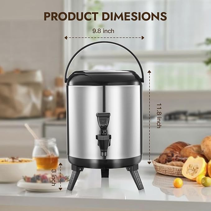 Insulated Beverage Dispenser, Thermal Hot Beverage Dispenser, Stainless Steel Hot Beverage Dispense, Hot Coffee Dispenser with Spigot for Coffee Hot tea,Cold Milk,Water,Juice 6L (Non-electric)