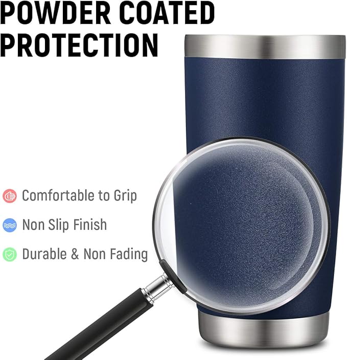 COMOOO 20oz Stainless Steel Tumbler Bulk with Lid and Straw Insulated Coffee Tumbler Cup Double Wall Vacuum Travel Mug for Cold Drinks and Hot Beverage (Navy,6 Pack)