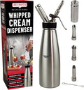 Chef Master (2 Pint / 1 Liter) Stainless Steel Whipped Cream Dispenser - Decorating Tips for Desserts, Latte + Cleaning Brush - Whip Cream Dispenser Canister for Home, Bakery or Restaurant - 90079