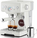 Neretva Espresso Machine, 15 Bar Espresso Coffee Machine with Visible Pressure Guage Professional Espresso Maker with Milk Frother & Stainless Steel for Home Barista Latte and Cappuccino Maker - White