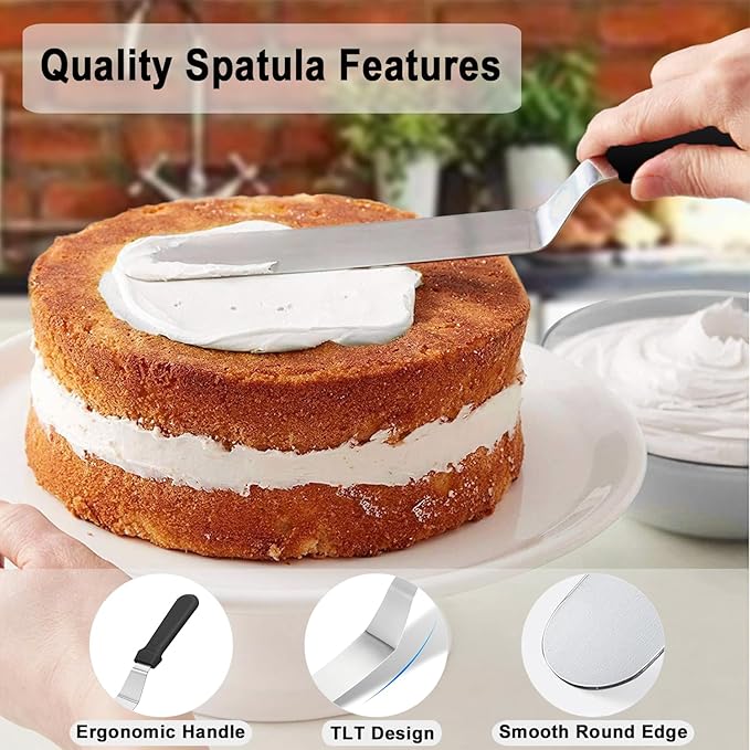 6" Small Angled+8” Straight Icing Spatula,Lmoszuak Professional food grade stainless steel cake spatula,with Sturdy & Durable Handle Spatula,Frosting smoother spatulas for cake decorating,Baking.