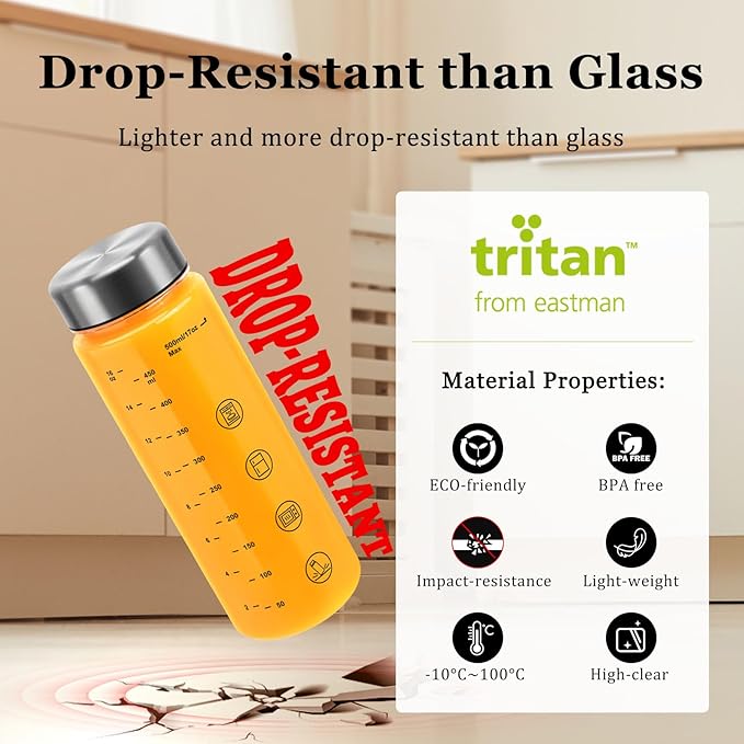 2 Pack Juice Bottles with Caps - Wide Mouth Resuable Clear Plastic Water Bottles for Juicing,Smoothie,Protein, Beverage,Storage Containers,BPA Free,Leakproof Stainless Steel Lid(16 Ounces)