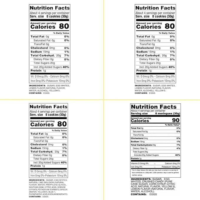 4 Pack Krunchy Melts Original Meringue Cookies | Sweet & Sour 4-Pack | 2 Lemon, Key Lime, Lemon Crush | Only 80-90 Calories Per Serving | Low Fat/Fat Free, Gluten Free, Dairy Free (4 Oz)