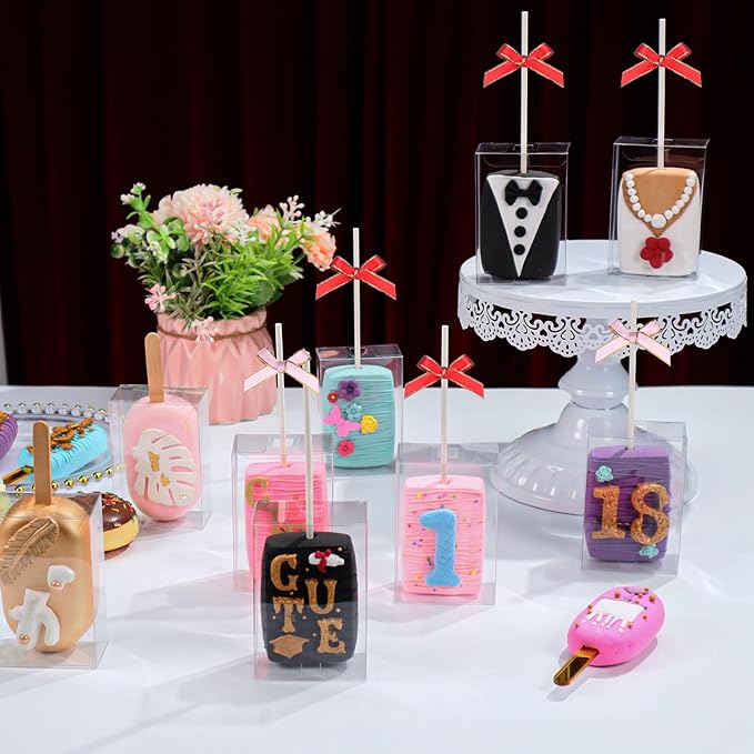 100 Pcs 3.5"x 2.4"x 1.38" Clear Treat Boxes for Cakes, Macarons, Small Treats, Gift Boxes - Perfect for Bridal Shower, Birthday Party, Wedding
