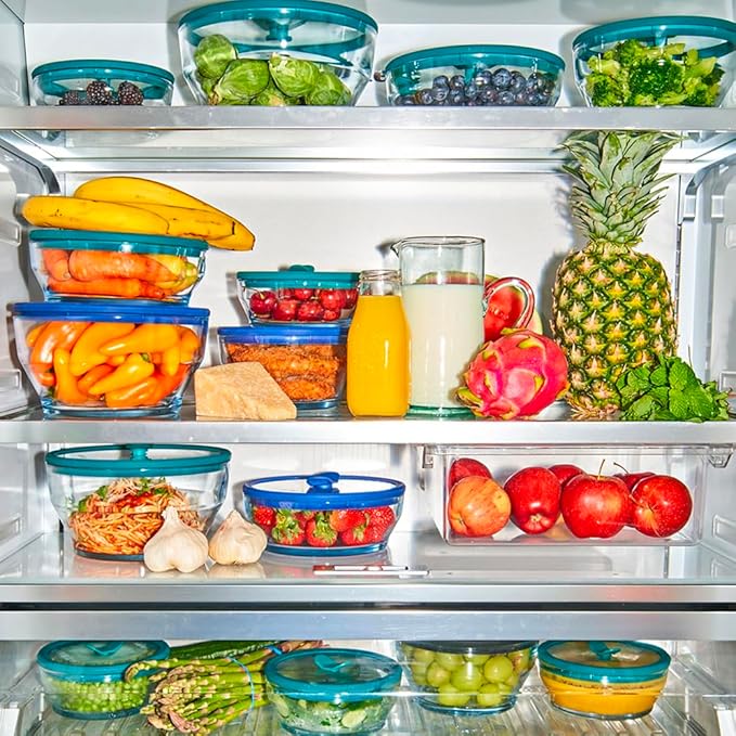 Anyday 8-Cup Glass Food Storage with Glass Lid, Round Deep Dish | Plastic-Free Meal Prep & Microwave Cookware | Stackable Airtight Storage Container with Vented Lid for Microwave-Safe Reheating