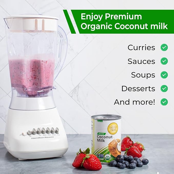 Four Elephants Unsweetened Organic Coconut Milk -13.5 Fl Oz (Canned Pack of 12) - Non-GMO, Gluten Free, USDA Organic, Kosher Certified, Easy Lid Opener