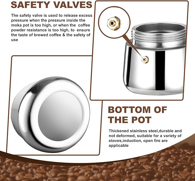4 Cup Stovetop Espresso Maker Stainless Steel Moka Pot Stove Top Percolator Italian Coffee Makers Capable Mocha Greca Machine Cafe Classic Induction Cookers for Home and Camping 200ml 6.6oz