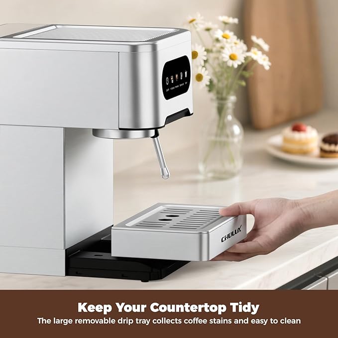 CHULUX Cold Brew Espresso Machine, 20 Bar Stainless Steel Touchscreen Cappuccino & Latte Machine with Steam Wand for Home