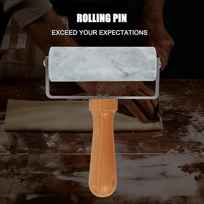Smooth Surface Marble Rolling Pins for Baking,Dough Roller with T-Type,Pastry Roller Enhance Your Baking Skills,Non-Stick Surface,Versatile and Compact-for Home Bakers and Professional Chefs