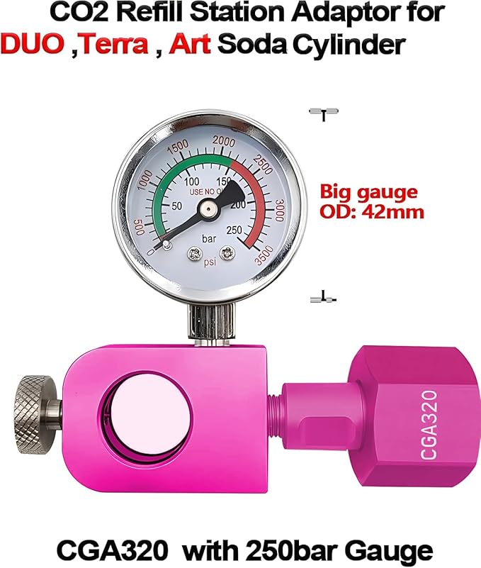 Co2 Refill Adapter for Soda Terra Makers,Quick Fill Kit for Pink Cylinders,Co2 Exchange Carbonator Fill Station Compatible with DUO Terra Art Soda Machine