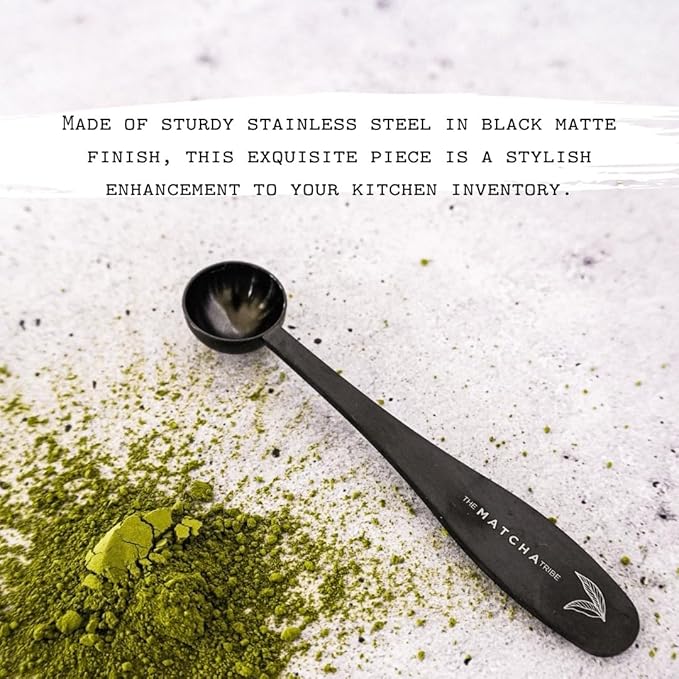 Black Matte Stainless Steel 1 gram Matcha Measuring Spoon (1/2 teaspoon). Scoop your Matcha with Precision for Perfect Matcha Lattes.