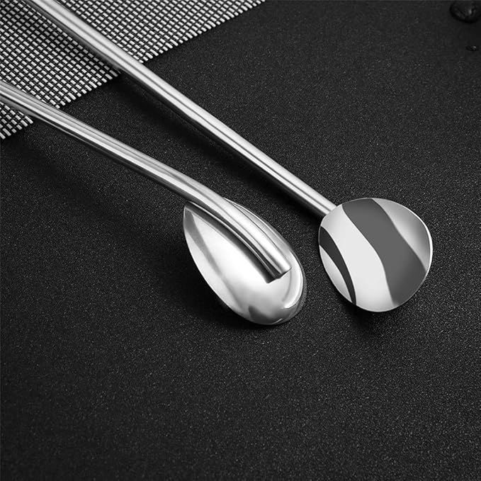 4Pcs Stainless Steel Straws Spoons, 2 in 1 Reusable Snow Cone Drinking Stainless Steel Ice Tea Metall Long Spoons Straws with 1 Cleaning Brushes for Cocktail Milkshake(4)