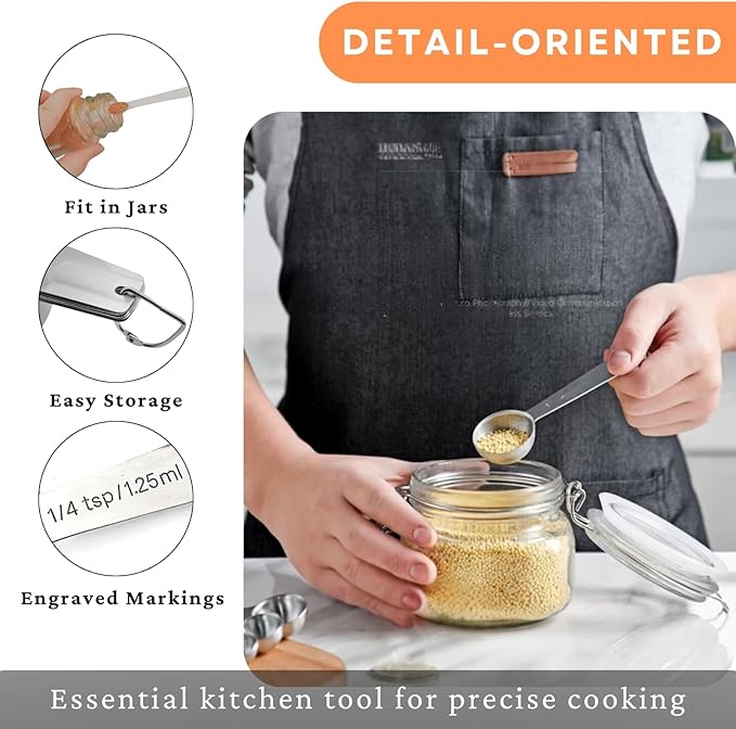 18PCS Measuring Cups and Spoons Set, Include 7 Nesting Measuring Cups, 6 Measuring Spoons and 5 Mini Spoons, Stainless Steel Metal Measuring Set, Kitchen Gadgets for Cooking & Baking