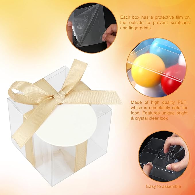 COTOPHER 120 Pcs Clear Favor Boxes, 2x2x2 Clear Gift Boxes Party Favor Boxes Mini Transparent Cube Macaron Boxes Candy Boxes for Wedding Favors Baby Shower