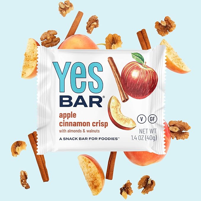 The YES Bar Apple Cinnamon Crisp – Plant Based Protein, Decadent Snack Bar – Vegan, Paleo, Gluten Free, Dairy Free, Low Sugar, Healthy Snack, Breakfast, Low Carb, Keto Friendly (1.4 oz Bar)