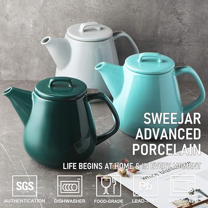 Sweejar 40oz Tea pot with Removable Stainless Steel Infuser,Dishwasher Safe Tea Pots for Loose Tea,Tea Pots with Infuser for Chrismas Women Gift(Jade)