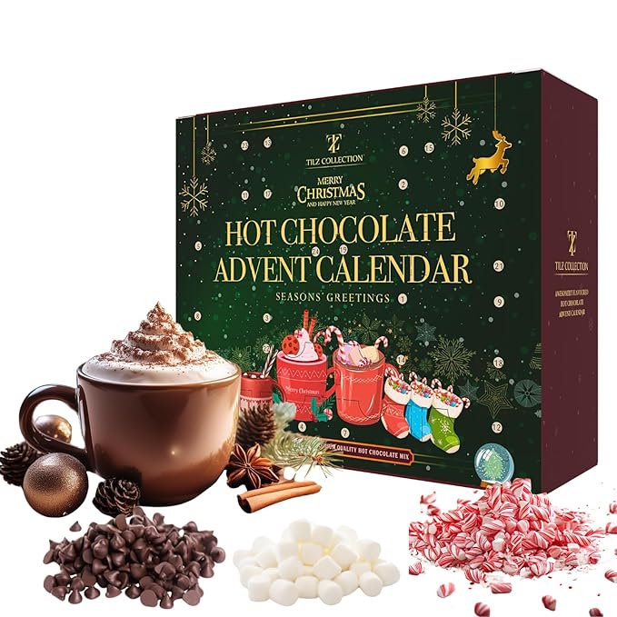 Hot Chocolate Advent Calendar 2025 - Gourmet Luxury 24 Hot Chocolate Selection Variety Flavours - Food Advent Calendars Gifts Set For Men Women Children