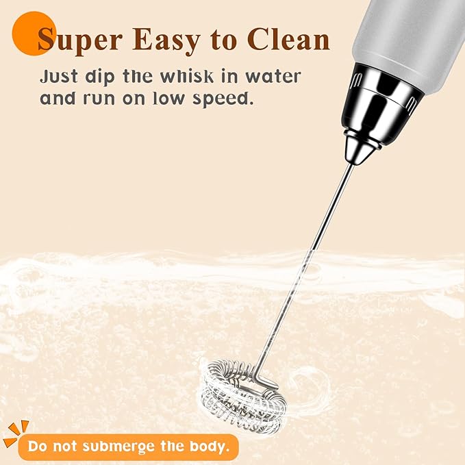 Milk Frother Handheld Rechargeable, Frother Wand Drink Mixer Electric Whisk for Coffee, Detachable With 3 Stainless Whisks, Hand Mixer for Lattes, Cappuccino, Matcha, Egg, No Stand, Silver
