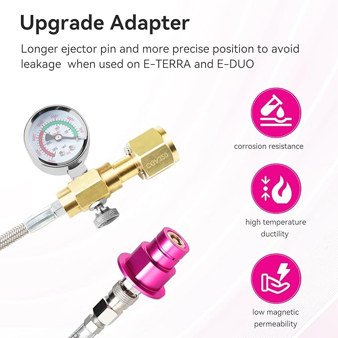 Quick Connect CO2 Adapter with 60in Stainless Steel Hose Pressure Gauge & Exhaust Valve, CGA320 CO2 Cylinder Tank Direct Adapter to Sparkling Water Soda Maker for Terra DUO Art Gaia Aqua Fizz