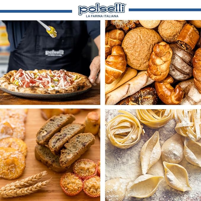 POLSELLI Organic Flour, Type 00, 100% Italian Grain, Double Zero Flour, OO Extra Fine, 5 kg, 11 lbs, BIO, Neapolitan Italian Pizza, Bread, Pasta, All Natural, Unbleached, All-Purpose, Unbromated, No Additives