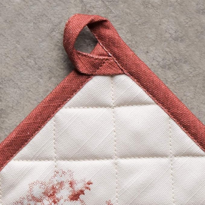 Maison d' Hermine Pot Holders 100% Cotton Heat Resistant Potholders 8" x 8" Hot Pads with Loop BBQ, Cooking, Baking, Grilling, Kitchen, Handling Hot Pans (Pack of 1, Holy Jouy - Red)