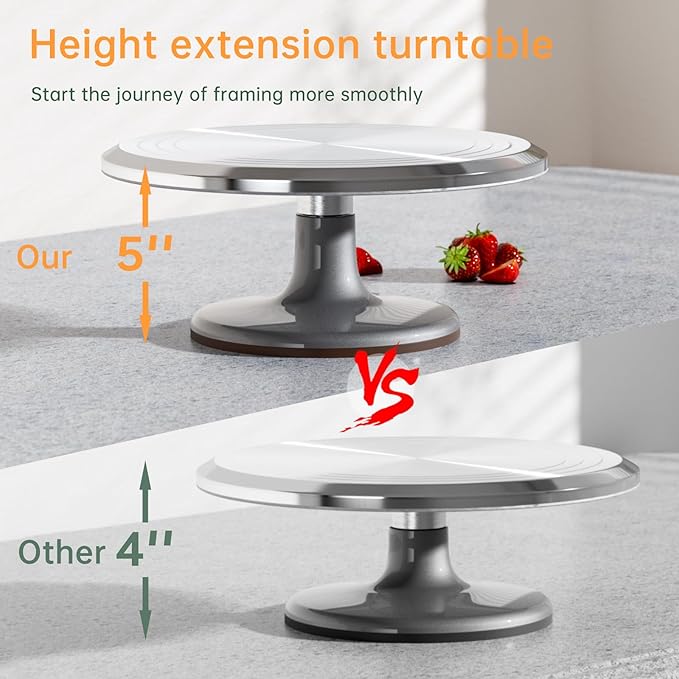12 Inch Cake Turntable Decorating Stand with Aluminum,Cake Turntable Decorating Kit, Rotating Cake Stand for Cake,Cake Spinner Stand Set Pastries Cake Decorations Cake Turner Table Decorating Tools