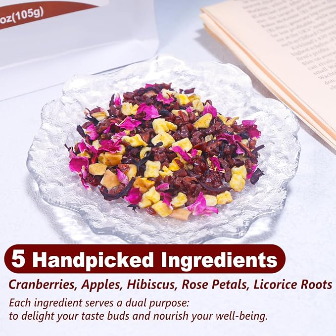 TEARELAE - Cranberry Apple Tea Bags, 35 Count - Premium Cranberry Herbal Blend Tea with Dried Cranberries, Apples, Hibiscus, Rose Petals & Licorice Root - Caffeine-free - Perfect for Daily Refreshment