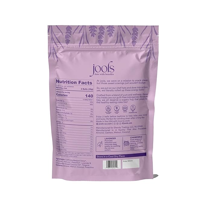 Jools Medjool Date Energy Bites with Lavender & Chamomile – Made with Organic Ingredients – Calming Superfood Snack – Tastes Like Chocolate, Coconut & Caramel with Floral Notes – Chewy, Nutty, Naturally Sweet – No Added Sugar, Vegan & Gluten Free | 3 ×...
