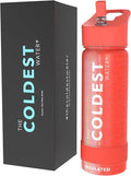 Coldest Insulated Water Bottle with Straw Lid - Stainless Steel Metal Insulated Bottle for Men & Women (Mars Red Glitter, 18 oz)