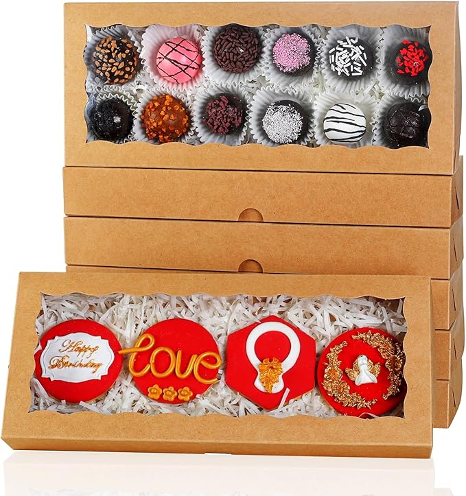 15PCS 12x5x1.5Inch White Bakery Boxes with Window Cookies Boxes Chocolate Truffle Boxes Macaron Boxes Cakesickle Boxes Browines Treat Boxes for Christmas Valentine's Easter Mother's Day