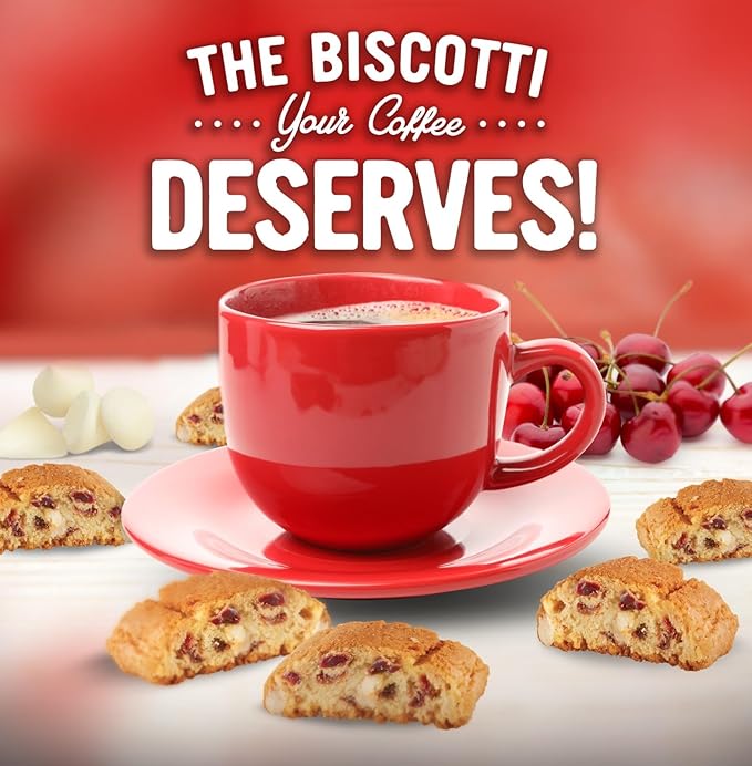 Cooper Street Twice-Baked Cherry White Chip Biscotti Cookies (16 oz Pack of 4) – Over 50 Biscotti Cookies per Bag Loaded with Real Fruit, Traditional Italian Style Snacks - Dairy, Peanut & Soy Free