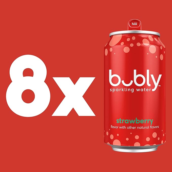 bubly Sparkling Water, Strawberry, Zero Sugar & Zero Calories, Seltzer Water, 12 Fl Oz Cans (Pack of 8)