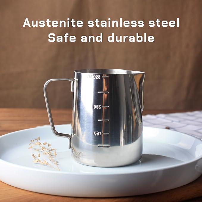 Milk Frothing Pitcher Steaming Pitchers Stainless Steel Milk/Coffee/Latte/Cappuccino Steam Pitchers Milk Jug Cup (350ml/12oz Set)