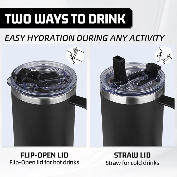 40 oz Tumbler with Handle and Flip Straw, 100% Leakproof Insulated Tumbler with Lid and Straw, Stainless Steel Travel Coffee Mug, Insulated Coffee Thermal Cup for Cold and Hot (Black)