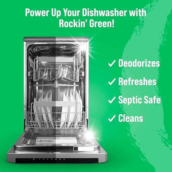 Rockin' Green Dishwasher Cleaner Tablets (8 Pack) - Septic Safe Dishwasher Cleaning Tablets Dishwasher Cleaner and Deodorizer - Dishwasher Remove Build Up with Citric Acid (Sweet Child O'Lime)