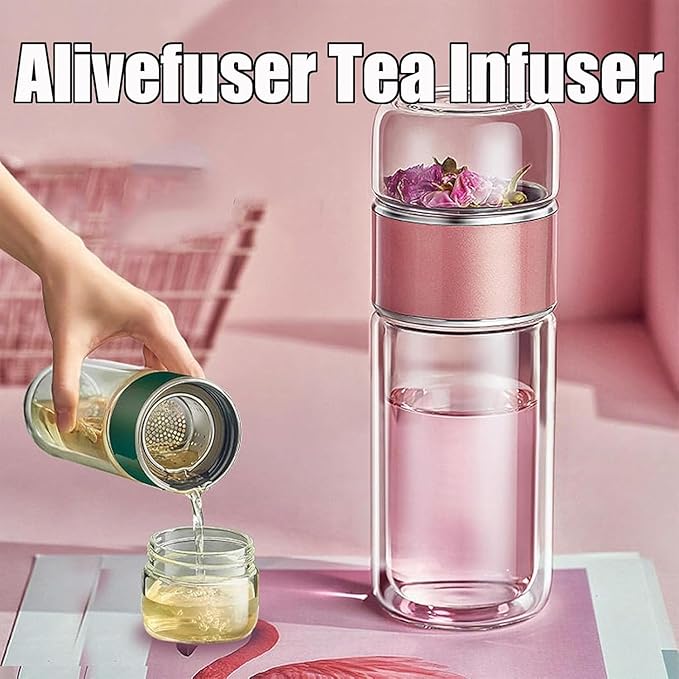 Tryteava Glass Infuser, Tryteava 3-in-1 Smart Tea Infuser, Portable Glass Double Wall Tea Infusers Bottle, with Stainless Steel Filter, Hot & Cold Brew, For Loose Leaf, Office Home (Silver, 280ml)