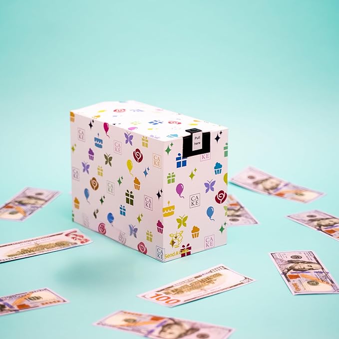 Celebration Billionaire Box by Send A Cake, Ready to Gift, No Assembly Required with Music, Sweet Caramels & Delicious 3" Rainbow Sprinkle Crispy Cake - Gift for Women, Men, Sister, Mom, Dad, Best Friend, Adults, Kids