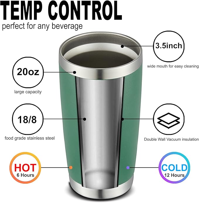 COMOOO 20oz 8 Pack Tumbler Double Wall Vacuum Insulated Coffee Travel Mug Stainless Steel Tumbler Bulk with Lid and Straw Insulated Coffee Cup for Cold & Hot Drinks (dark green, 8 Pack)