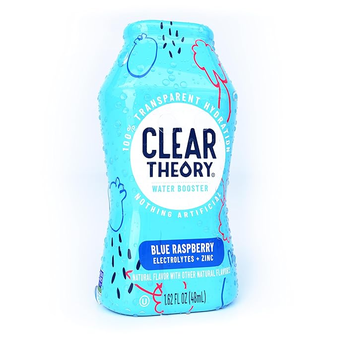 Clear Theory Water Flavoring Drops with Electrolytes – Electrolyte Drink Mix, [Blue Raspberry] Water Enhancer for Kids & Adults, Sugar-Free, Vegan, Gluten-Free, 1-Pack (1.62 fl oz Bottles)