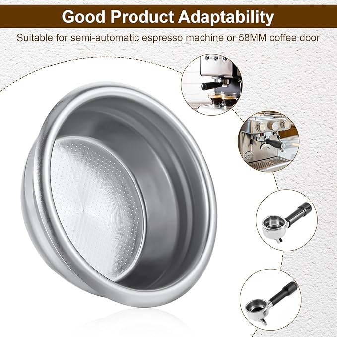 58mm Portafilter Basket,Metal Coffee Filter, Stainless Steel 58mm Basket Porous Double Cup Coffee Filter for Portafilter Coffees Machine,Paperless and Permanently Reusable