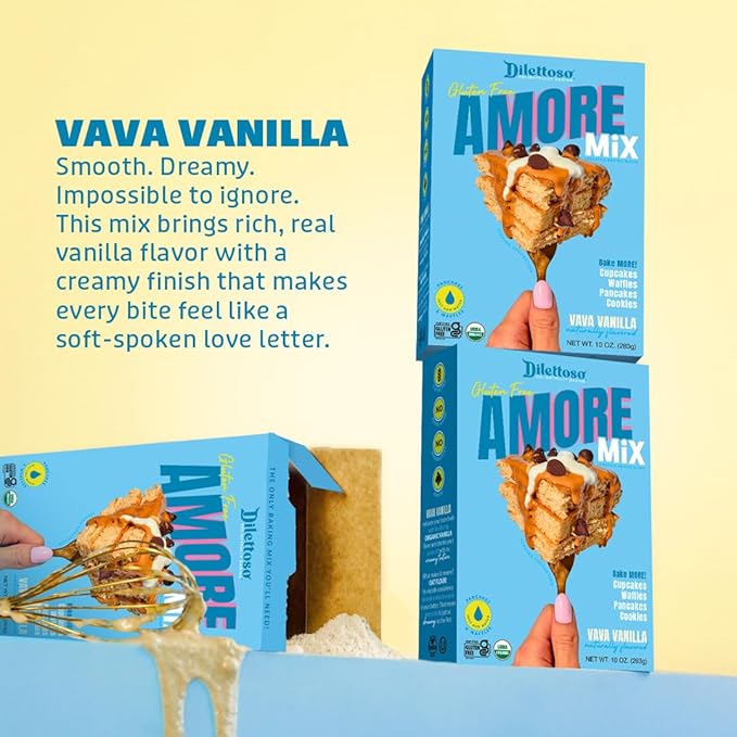 Dilettoso's Organic Gluten-Free Oat Flour Baking Mix | Vanilla | Pancakes, Waffles, Cupcakes, Brownies, and Cookies | 10oz AMORE Mix (2 Boxes)