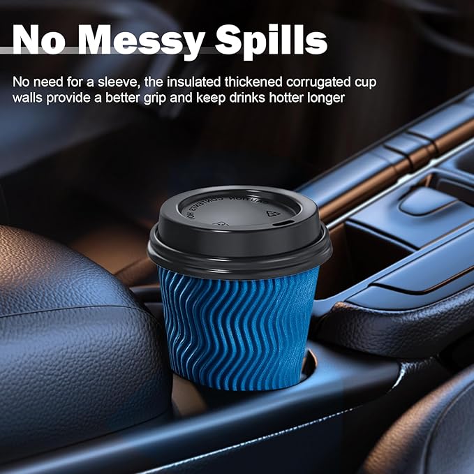 90 Pack 12 oz Disposable Coffee Cups with Lids and Straws, Insulated Ripple Wall To Go Paper Coffee Cups for Coffee, Hot Chocolate and Hot Tea Drinks - Navy