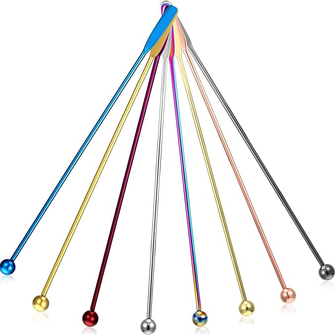 7.5 Inches Stainless Steel Coffee Beverage Stirrers Drink Swizzle Stick with Small Rectangular Paddles, Set of 8 Beverage Stirrers for Coffee Cocktail Chocolate Milk Juices (Multicolor)