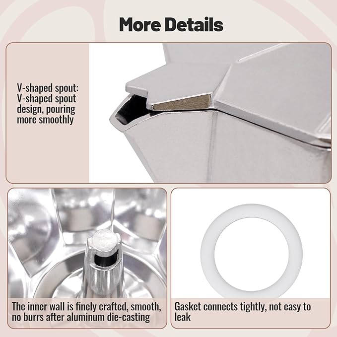 6 Cup Aluminum Moka Pot Classic Stovetop Espresso Coffee Maker 300ml 10oz Coffee maker Percolator Mocha Pot Greca Coffee Maker Cafe Makers for Italian and Cuban Café Brewing Silver