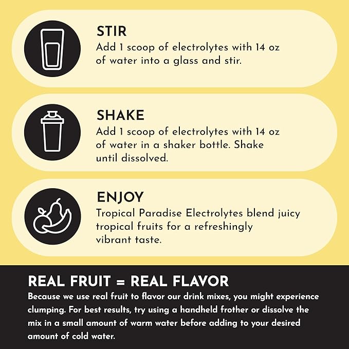 JUST INGREDIENTS Tropical Paradise Electrolytes Drink Mix - Coconut Water, Sea Salt, Trace Minerals - 30 Servings