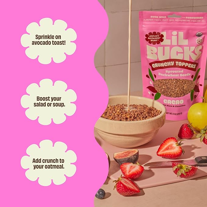 Lil Bucks Sprouted Regeneratively Grown Buckwheat Seeds– Paleo Cereal, Gluten-Free Granola, High in Protein, Low Sugar, Organic Superseed Crunch (CACAO, 1 Pack)